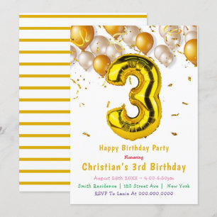 Ballons d'or 3e anniversaire Invitations