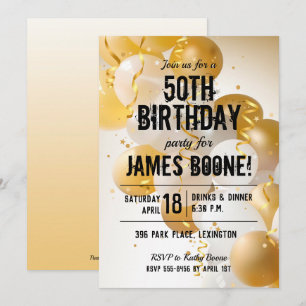 Ballons d'or blanc Invitations de fête d'anniversa