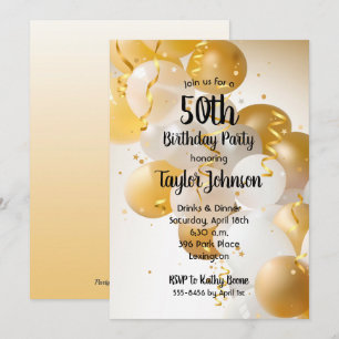 Ballons d'or blanc Invitations de fête d'anniversa