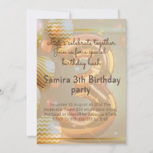 "Ballons Dorés pour les 3 ans!" Invitation