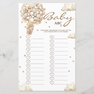 Ballons d'ours Bearly Wait Baby shower ABC Jeu