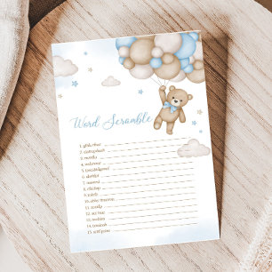 Ballons d'ours Bleu Baby shower Word Scramble Jeu