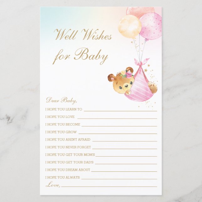 Ballons d'ours de fille bien des souhaits pour le  (Devant)