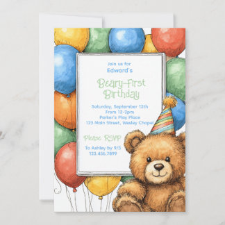 Ballons d'ours en peluche 1er Invitation d'anniver