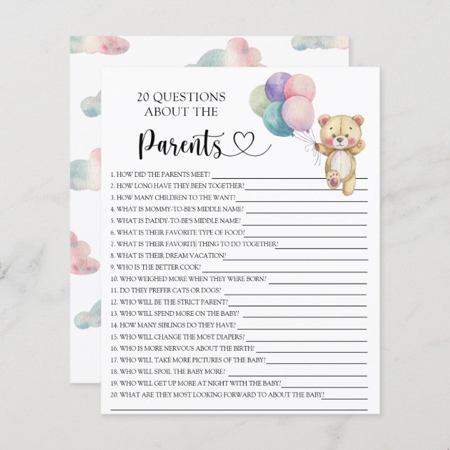 Ballons d'ours en peluche - jeux sur les parents (Devant / Derrière)