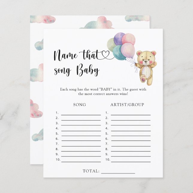 Ballons d'ours en peluche - Nom que Baby Song (Devant / Derrière)