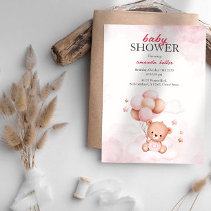 Ballons d'ours rose Baby shower Invitation
