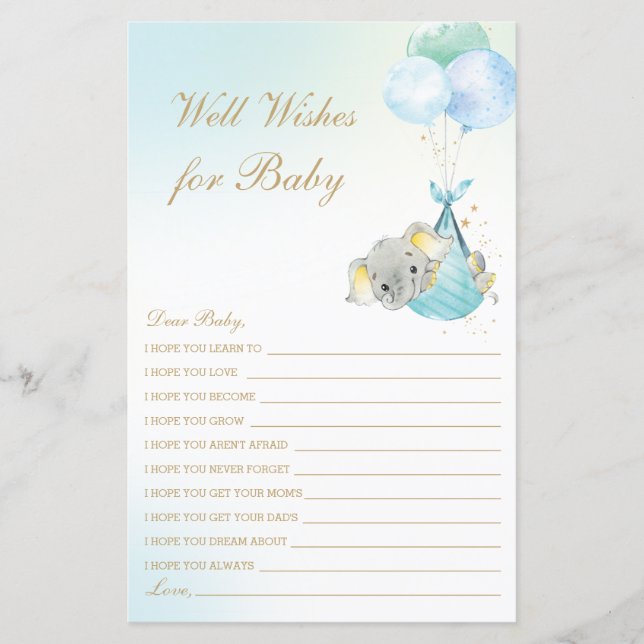 Ballons éléphants garçon bien des souhaits pour le (Devant)