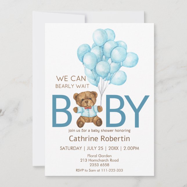 Ballons en peluche baby shower Invitation (Devant)