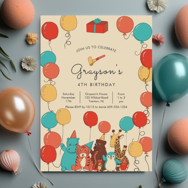 Ballons et Animaux Fête d'Anniversaire Moderne pou (Créateur téléchargé)