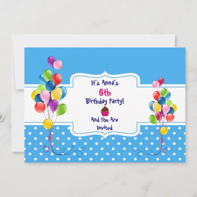 Ballons et points Invitation pour la fête d'annive (Devant)