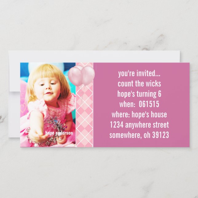 Ballons Jacquard framboise Birthdy Photo Invitatio (Devant)