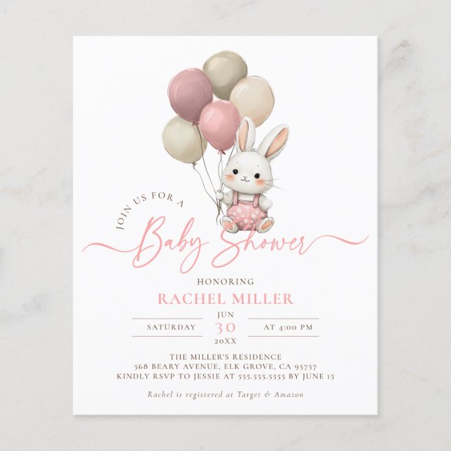 Ballons lapin budget Baby shower fille rose (Devant)