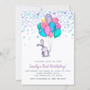 Ballons lapin lapin Anniversaire Invitation