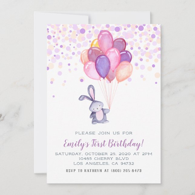 Ballons lapin lapin Anniversaire Invitation (Devant)
