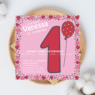 Ballons mignons - Enfants roses 1er Invitation ann