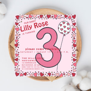 Ballons mignons - Enfants roses 3e Invitation anni