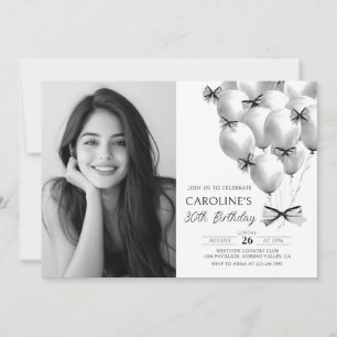 Ballons noirs Bow Anniversaire Photo Invitation