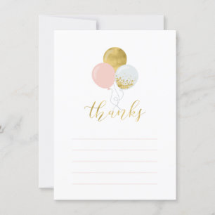 Ballons or et rose Carte de note Merci à la part