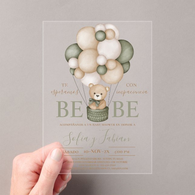 Ballons Ours Baby shower Acrylique Invitation (In situ (ordinateur de poche))