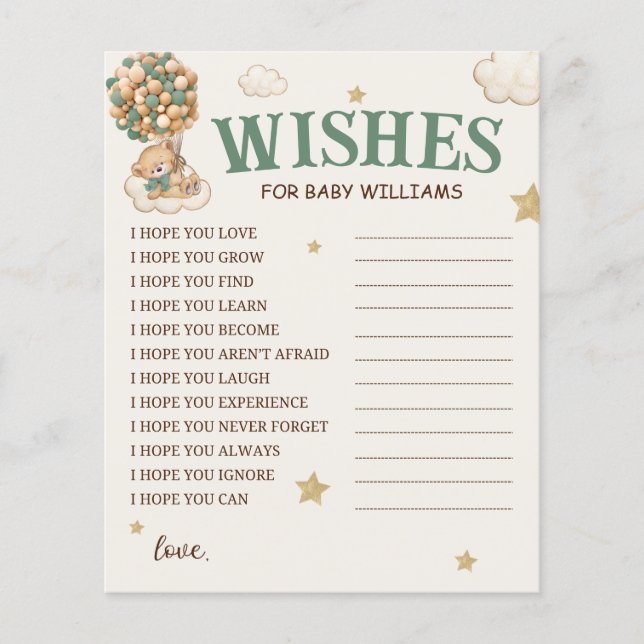 Ballons Ours Voeux Vert Pour Bébé (Devant)