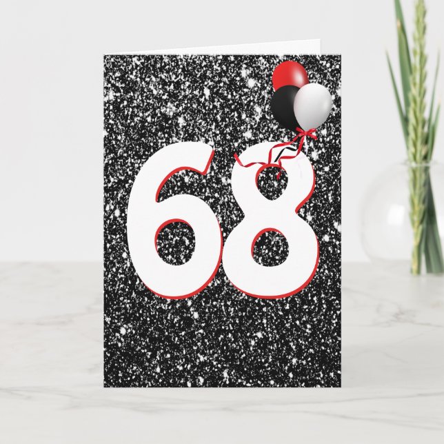 Ballons pour les 68 ans sur Carte Pailletée Noire (Devant)
