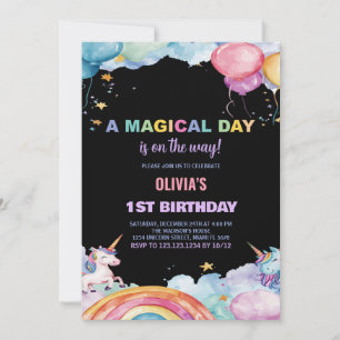 Ballons Rainbow Unicorn Invitations d'anniversaire