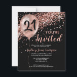 Ballons Rose d'or noir 21e anniversaire<br><div class="desc">Glam noir rose rose rose Parties scintillant dorée Balloon étincelant n'importe quel âge Adulte Anniversaire Invitation</div>
