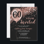 Ballons Rose d'or noir 60e anniversaire<br><div class="desc">Glam noir rose rose rose Parties scintillant dorée Balloon étincelant n'importe quel âge Adulte Anniversaire Invitation</div>