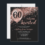 Ballons Rose d'or noir 60e anniversaire<br><div class="desc">Glam noir rose rose rose Parties scintillant dorée Balloon étincelant n'importe quel âge Adulte Anniversaire Invitation</div>