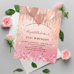 Ballons rose or rose parties scintillant d'anniver<br><div class="desc">Pour un 21ème anniversaire élégant (ou tout âge). Arrière - plan rose or et dégradé rose. Décoré d'or rose, de gouttes de parties scintillant rose, de la peinture goutte à goutte et des ballons. Personnalisez et ajoutez un nom, 21 ans et les détails de la fête. Le nom est écrit...</div>
