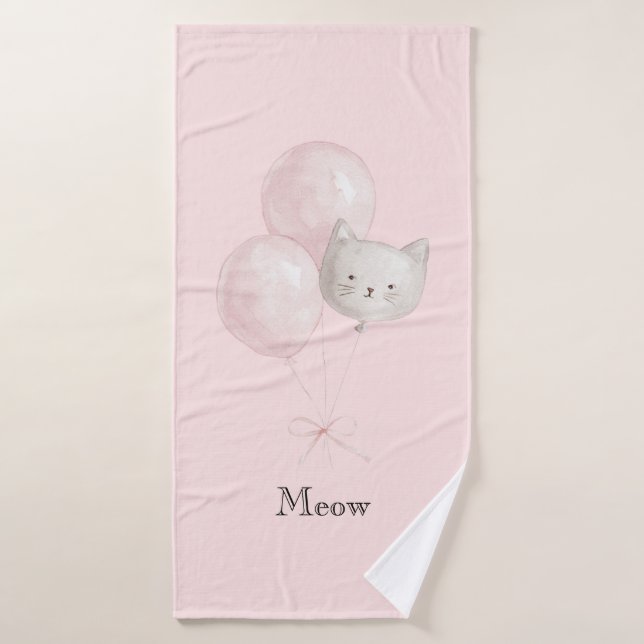 Ballons Rose Pâle Chat   (Serviette de bain)
