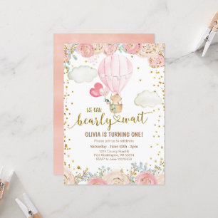 Ballons roses d'ours doux Invitation d'anniversai