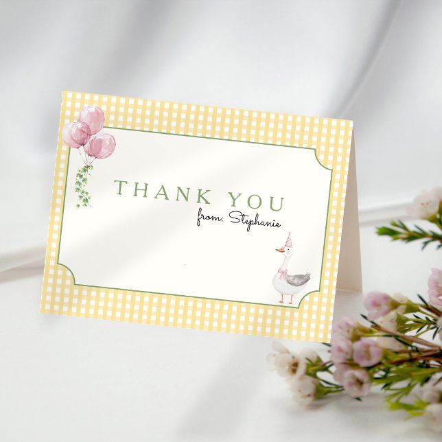 Ballons roses Gingham Silly Goose Merci (Silly Goose Thank you Card)