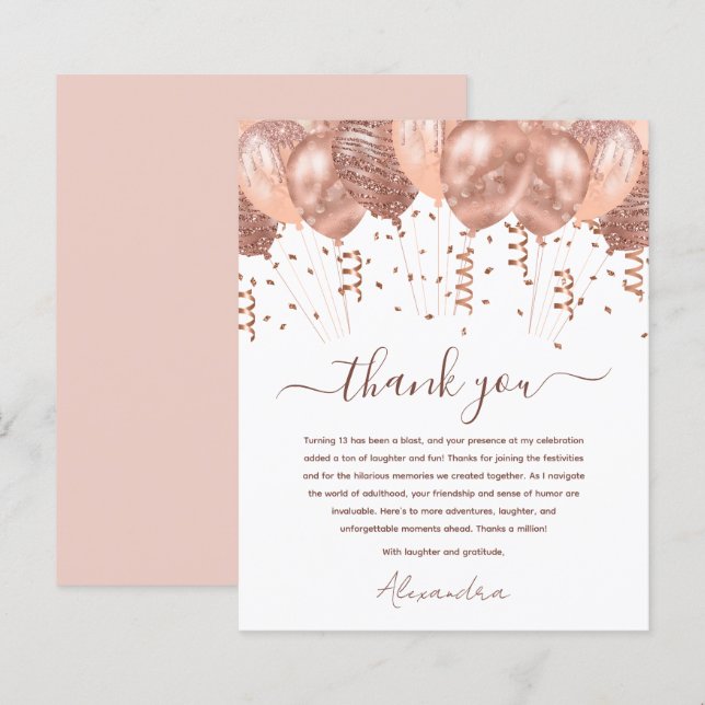 Ballons roses Gold Rose 13e fête d'anniversaire (Devant / Derrière)