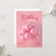 Ballons roses Invitation Anniversaire