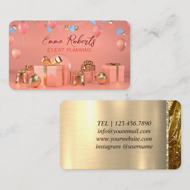 Ballons roses or Carte de visite moderne (Devant / Derrière)