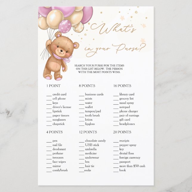 Ballons roses Ours Teddy Ce qu'il y a dans votre s (Devant)