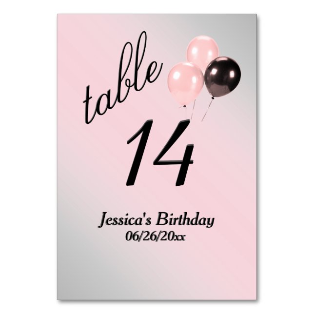 Ballons Roses Personnalisés Numéro de Table (Par défaut)