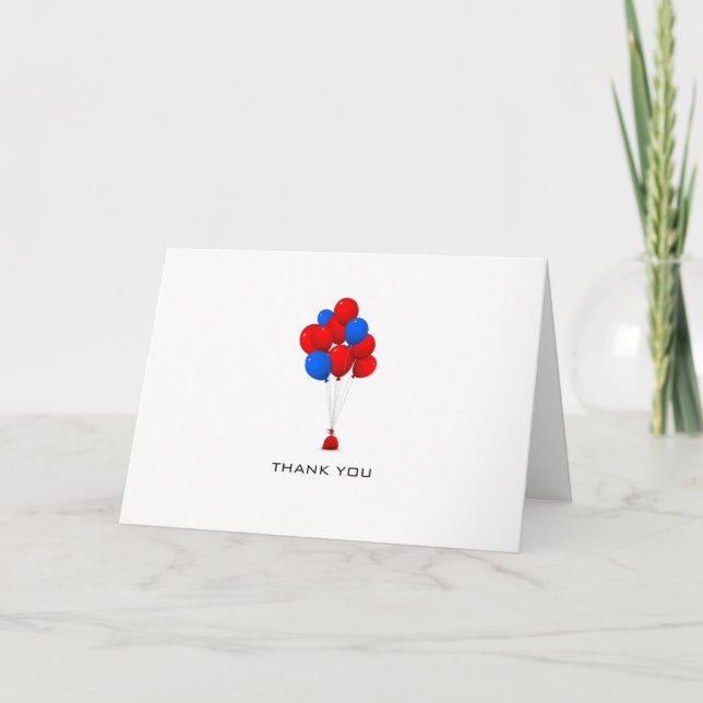Ballons rouges et bleus - Carte de voeux Merci (Devant)