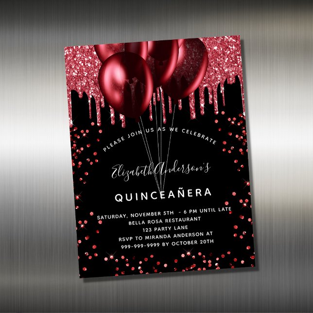 Ballons rouges noirs de Quinceanera aimant invitat (Créateur téléchargé)