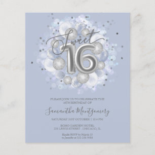 Ballons Sweet 16 Budget Invitation Feuille d'Argen