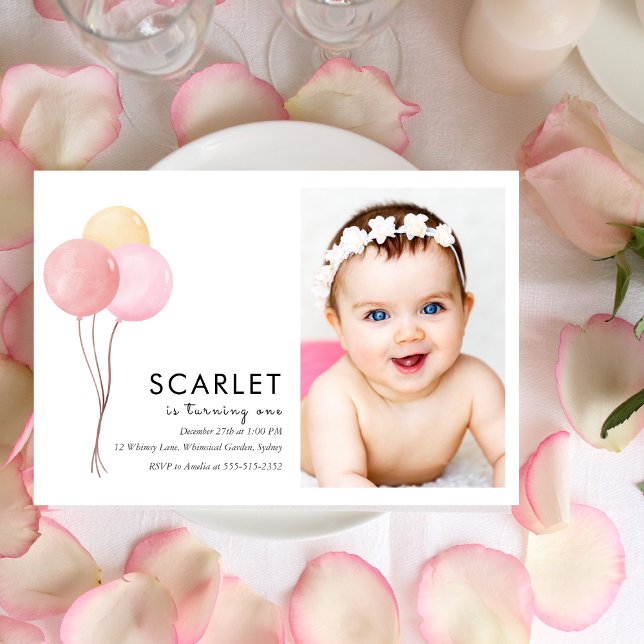 Ballons tropicaux simple invitation de premier ann (Créateur téléchargé)