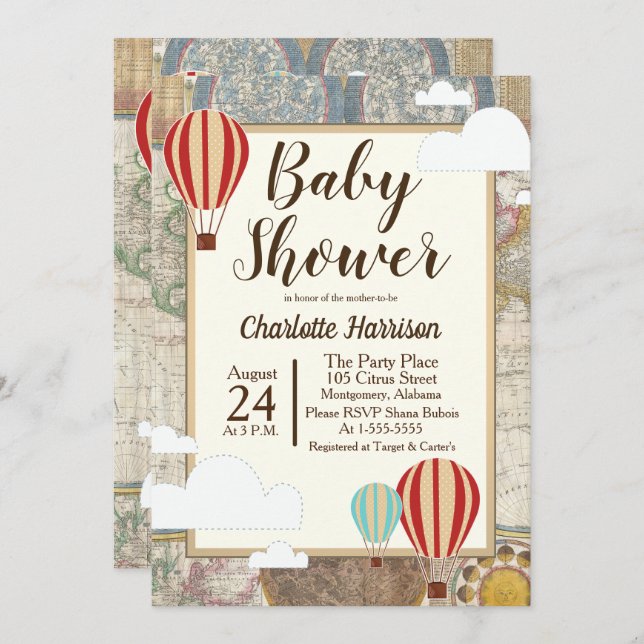 Balloon à air chaud et carte du monde Aventure Vin (Devant / Derrière)