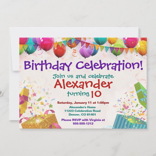 Balloon Anniversaire Invitation Carte Appartement (Devant)