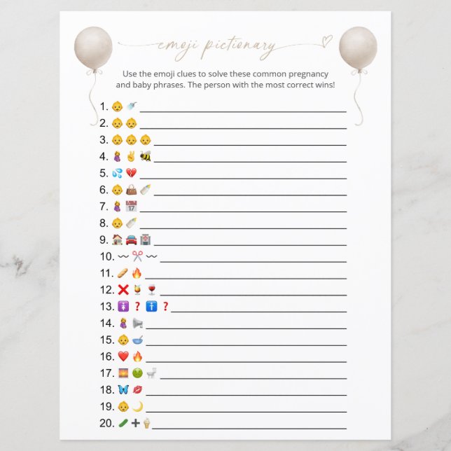 Balloon Beige Emoji jeu de Baby shower Pictionary (Devant)
