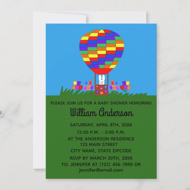 Balloon Bunny baby shower no 3 Carte d'invitation (Devant)