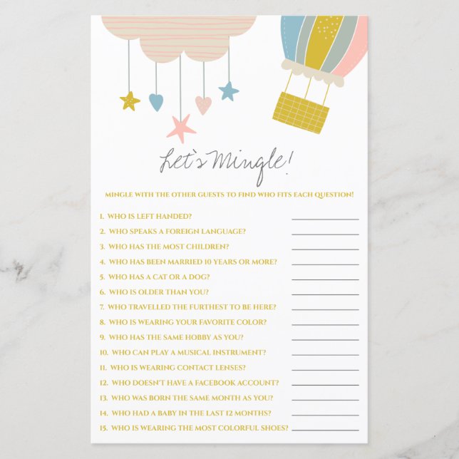 Balloon & Cloud Mingle ! Jeu baby shower (Devant)