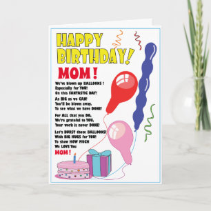 BALLOON Joyeux Anniversaire carte MOM mignonne