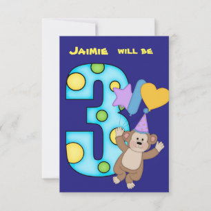 Balloon Monkey 3e anniversaire de fête Invitation